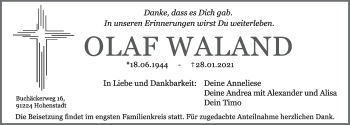 Traueranzeige von Olaf Waland von Hersbrucker Zeitung