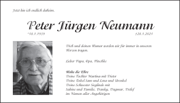 Traueranzeige von Peter Jürgen Neumann von Pegnitz-Zeitung