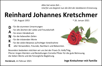 Traueranzeige von Reinhard Johannes Kretschmer von Hersbrucker Zeitung