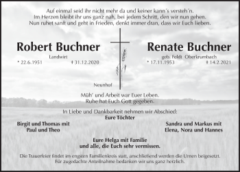 Traueranzeige von Robert und Renate Buchner von Pegnitz-Zeitung