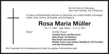 Traueranzeige von Rosa Maria Müller von Der Bote