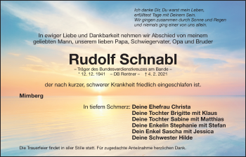 Traueranzeige von Rudolf Schnabl von Der Bote