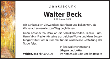 Traueranzeige von Walter Beck von Hersbrucker Zeitung