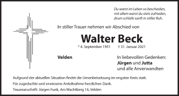 Traueranzeige von Walter Beck von Hersbrucker Zeitung