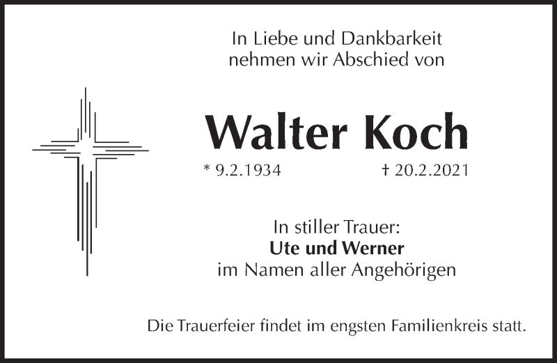  Traueranzeige für Walter Koch vom 27.02.2021 aus Pegnitz-Zeitung