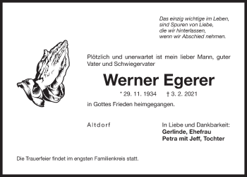 Traueranzeige von Werner Egerer von Der Bote