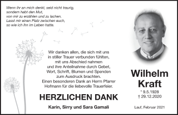 Traueranzeige von Wilhelm Kraft von Pegnitz-Zeitung