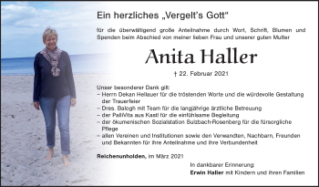 Traueranzeige von Anita Haller von Hersbrucker Zeitung