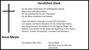Traueranzeige von Anna Meyer von Hersbrucker Zeitung