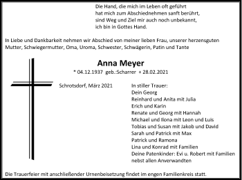 Traueranzeige von Anna Meyer von Hersbrucker Zeitung