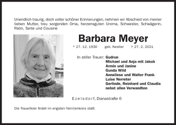 Traueranzeige von Barbara Meyer von Der Bote