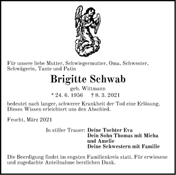 Traueranzeige von Brigitte Schwab von Der Bote