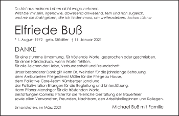 Traueranzeige von Elfriede Buß von Pegnitz-Zeitung