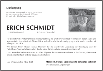 Traueranzeige von Erich Schmidt von Pegnitz-Zeitung