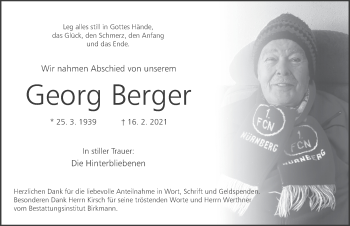Traueranzeige von Georg Berger von Pegnitz-Zeitung