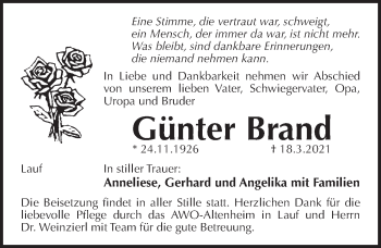 Traueranzeige von Günter Brand von Pegnitz-Zeitung