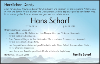 Traueranzeige von Hans Scharf von Hersbrucker Zeitung