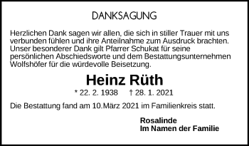 Traueranzeige von Heinz Rüth von Hersbrucker Zeitung