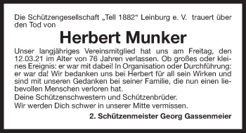 Traueranzeige von Herbert Munker von Der Bote