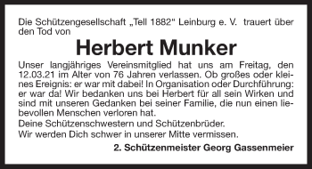 Traueranzeige von Herbert Munker von Pegnitz-Zeitung