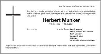 Traueranzeige von Herbert Munker von Pegnitz-Zeitung
