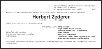 Traueranzeige von Herbert Zederer von Der Bote