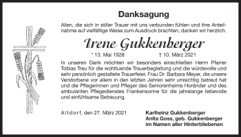 Traueranzeige von Irene Gukkenberger von Der Bote