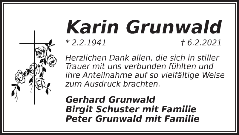  Traueranzeige für Karin Grunwald vom 04.03.2021 aus Pegnitz-Zeitung
