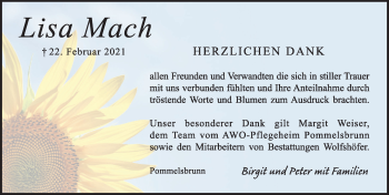 Traueranzeige von Lisa Mach von Hersbrucker Zeitung
