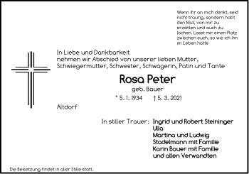 Traueranzeige von Rosa Peter von Der Bote