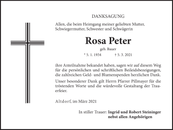 Traueranzeige von Rosa Peter von Der Bote