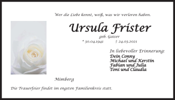 Traueranzeige von Ursula Frister von Der Bote