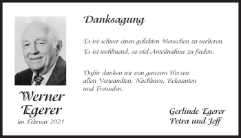 Traueranzeige von Werner Egerer von Der Bote