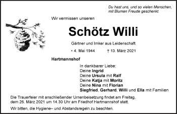 Traueranzeige von Willi Schötz von Hersbrucker Zeitung