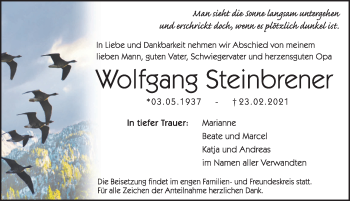 Traueranzeige von Wolfgang Steinbrener von Hersbrucker Zeitung