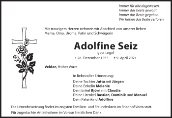 Traueranzeige von Adolfine Seiz von Hersbrucker Zeitung