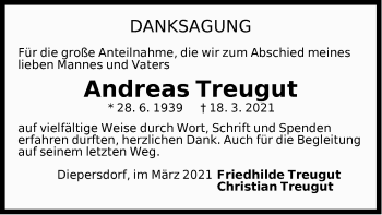 Traueranzeige von Andreas Treugut von Pegnitz-Zeitung