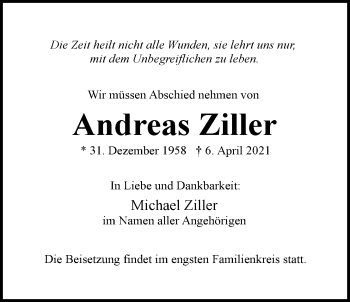 Traueranzeige von Andreas Ziller von Der Bote