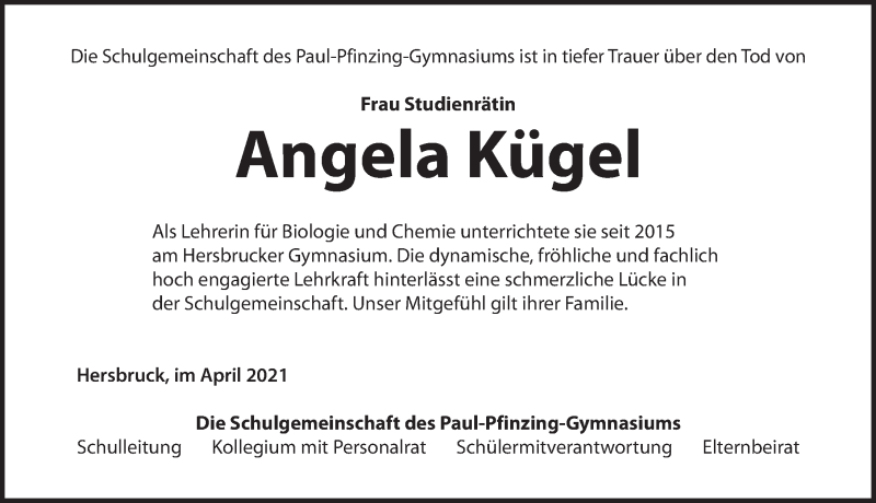  Traueranzeige für Angela Kügel vom 28.04.2021 aus Hersbrucker Zeitung