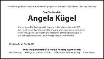 Traueranzeige von Angela Kügel von Hersbrucker Zeitung