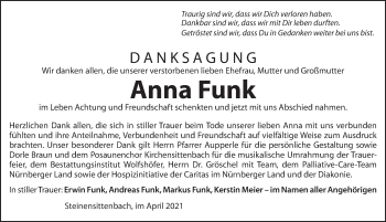 Traueranzeige von Anna Funk von Hersbrucker Zeitung