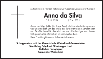 Traueranzeige von Anna da Silva von Der Bote