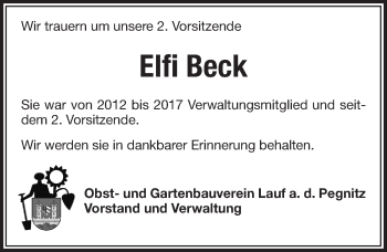 Traueranzeige von Elfi Beck von Pegnitz-Zeitung