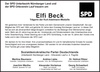 Traueranzeige von Elfi Beck von Pegnitz-Zeitung