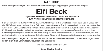 Traueranzeige von Elfi Beck von Der Bote