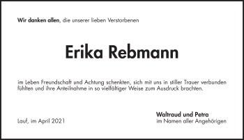 Traueranzeige von Erika Rebmann von Pegnitz-Zeitung