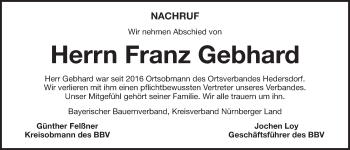 Traueranzeige von Franz Gebhard von Der Bote