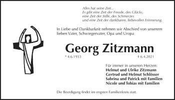 Traueranzeige von Georg Zitzmann von Pegnitz-Zeitung