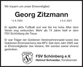 Traueranzeige von Georg Zitzmann von Pegnitz-Zeitung