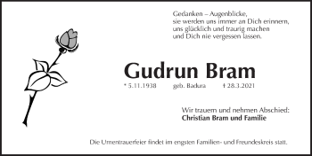Traueranzeige von Gudrun Bram von Pegnitz-Zeitung
